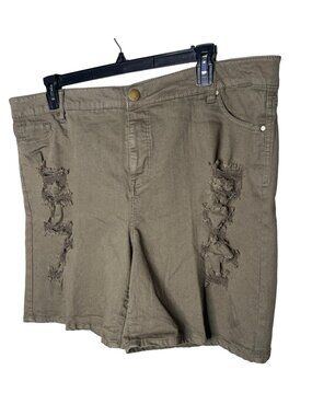Fourteenth Place Plus Size 22W Denim Shorts High Rise Distressed Green